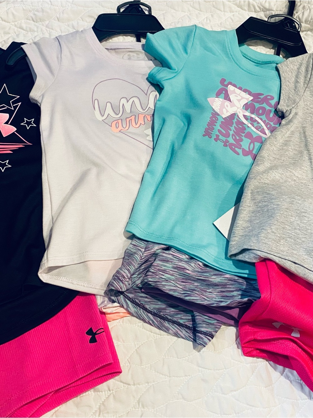 Under Armour Girls' Aqua & Light Purple Graphic Tee Set with Pink Shorts